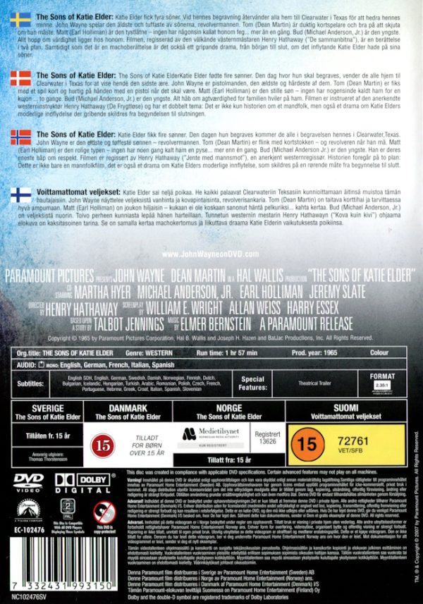 DVD – Sons of Katie Elder (John Wayne) (1965) back cover