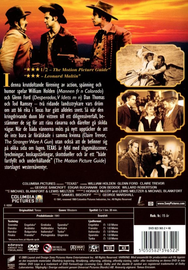 DVD – Texas (William Holden) (1941) back cover