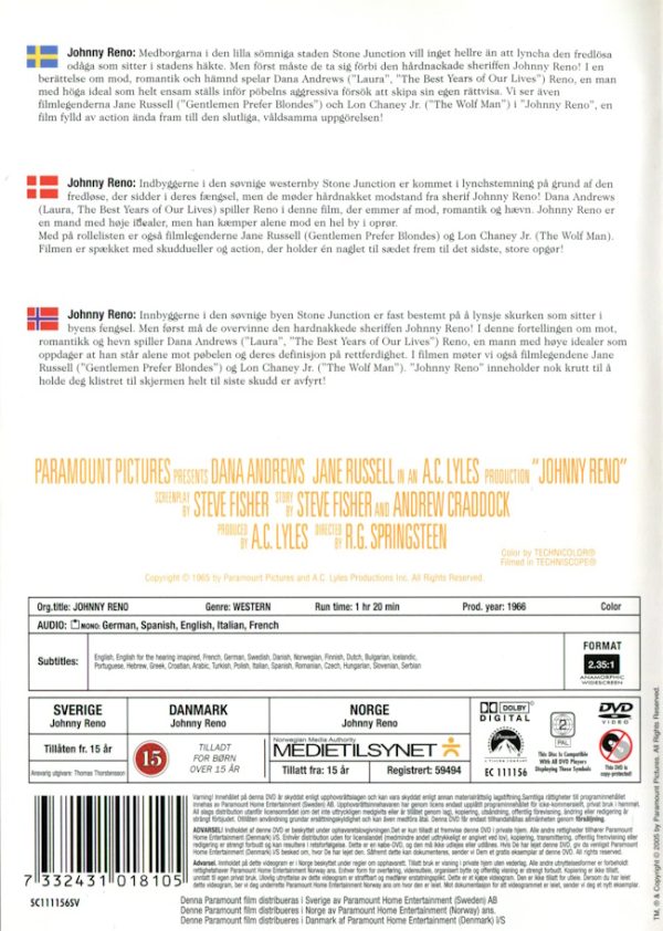 DVD - Johnny Reno (Dana Andrews) (1966) back cover