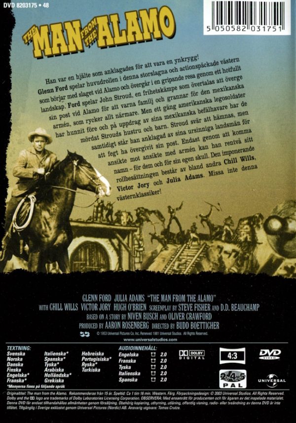 DVD - Man From the Alamo (Glenn Ford) (1953) back cover