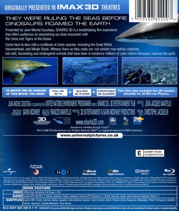 Bluray - Sharks 3D back cover