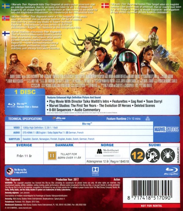 Bluray - Thor 3: Ragnarok back cover