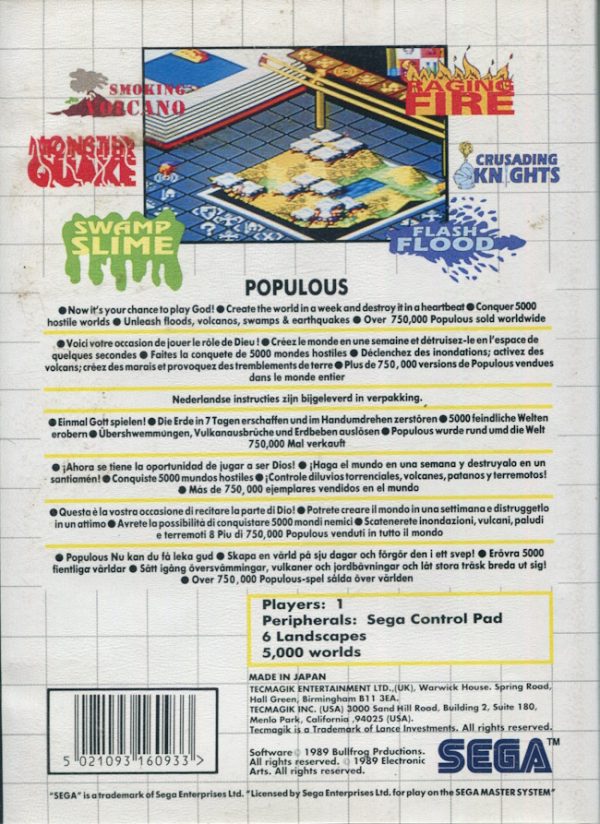 Sega Master System - Populous back cover
