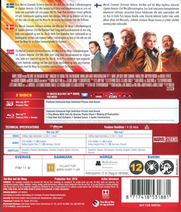 Bluray - Ant-Man and the Wasp (3D) baksida
