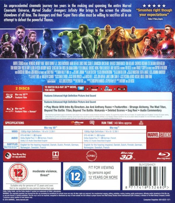 Bluray - Avengers: Infinity War (3D) baksida