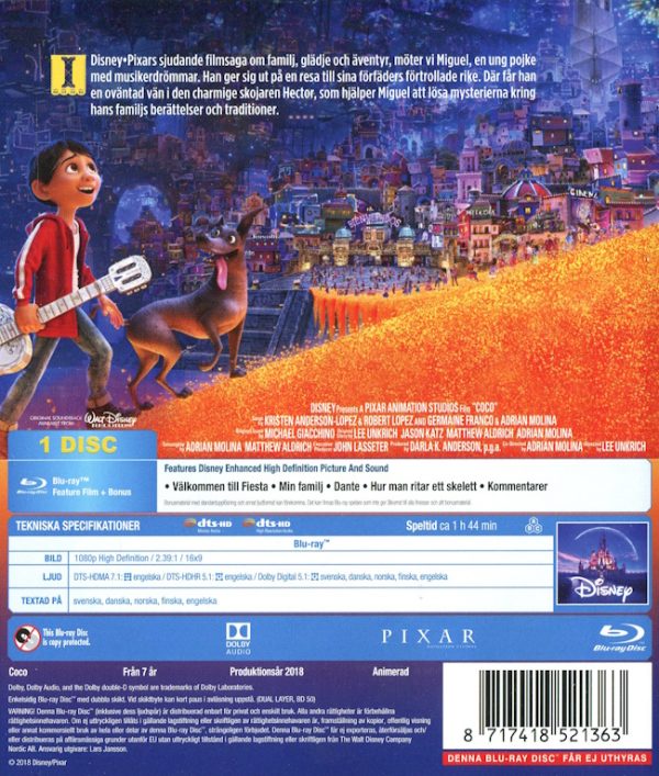 Bluray - Coco (Disney) baksida