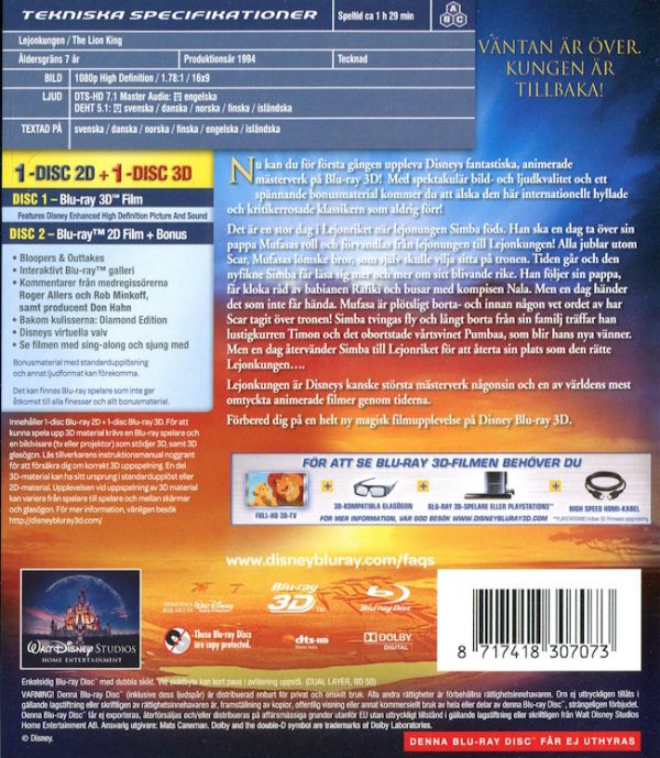 Bluray - Disney Klassiker 32: Lejonkungen (3D) baksida