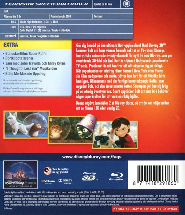 Bluray - Disney Klassiker 48: Bolt (3D) baksida