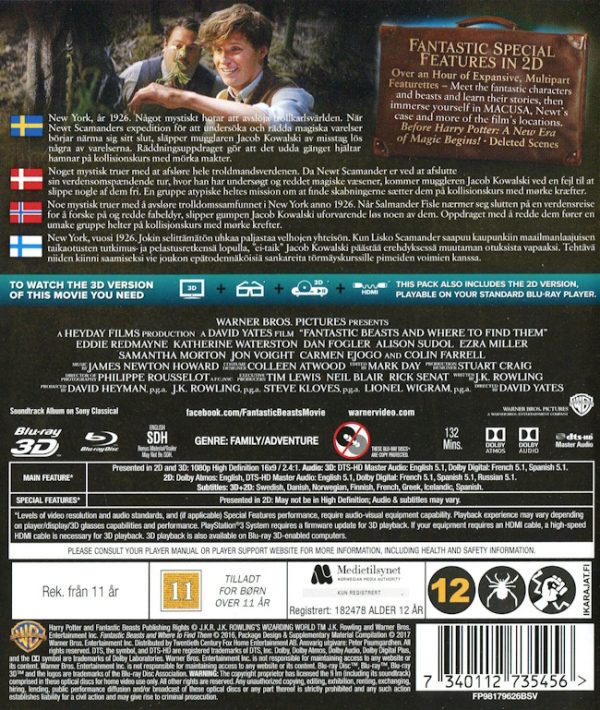 Bluray - Fantastic Beasts and Where to Find Them (3D) baksida