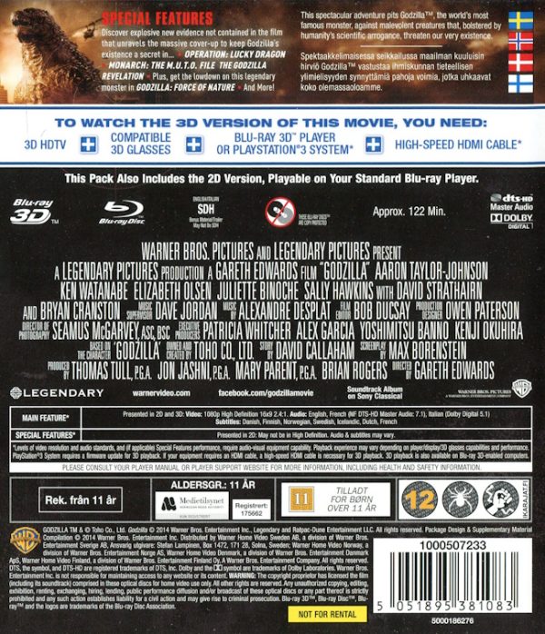 Bluray - Godzilla (2014) (3D) baksida