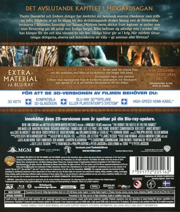 Bluray - Hobbit: Femhäraslaget (3D) baksida