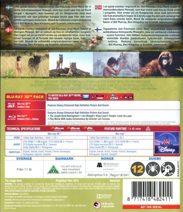 Bluray - Jungle Book (2016) (3D) baksida