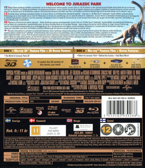 Bluray - Jurassic Park (1993) (3D) baksida