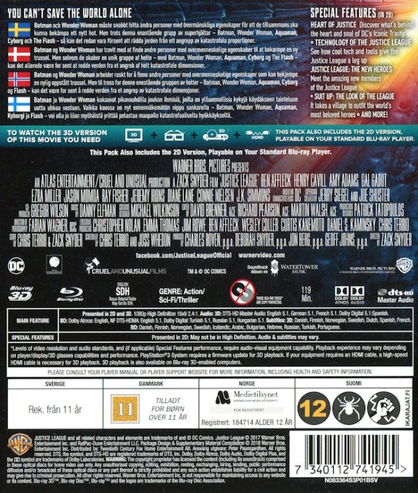 Bluray - Justice League (2017) (3D) baksida