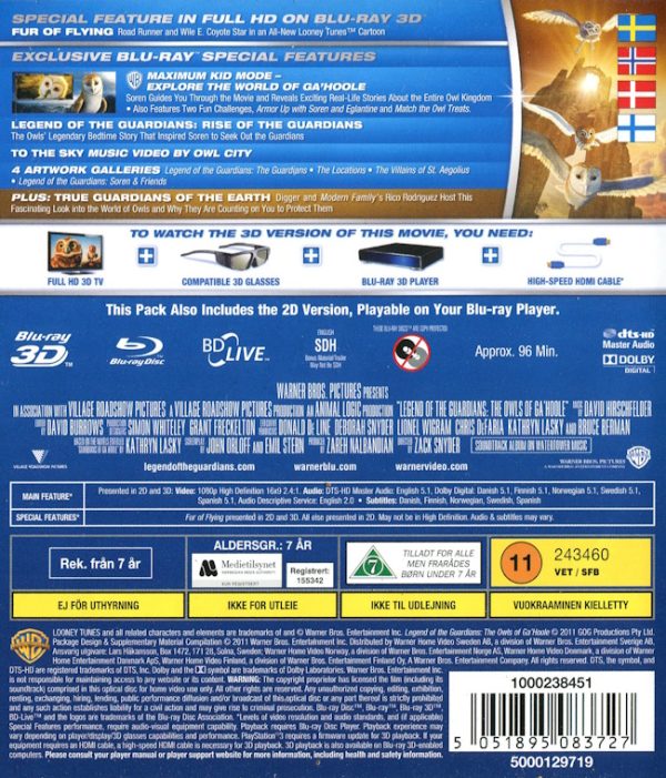 Bluray - Legend of the Guardians: The Owls of Ga'hoole (3D) baksida