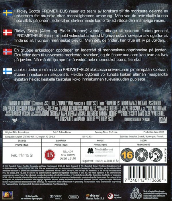 Bluray - Prometheus (3D) baksida