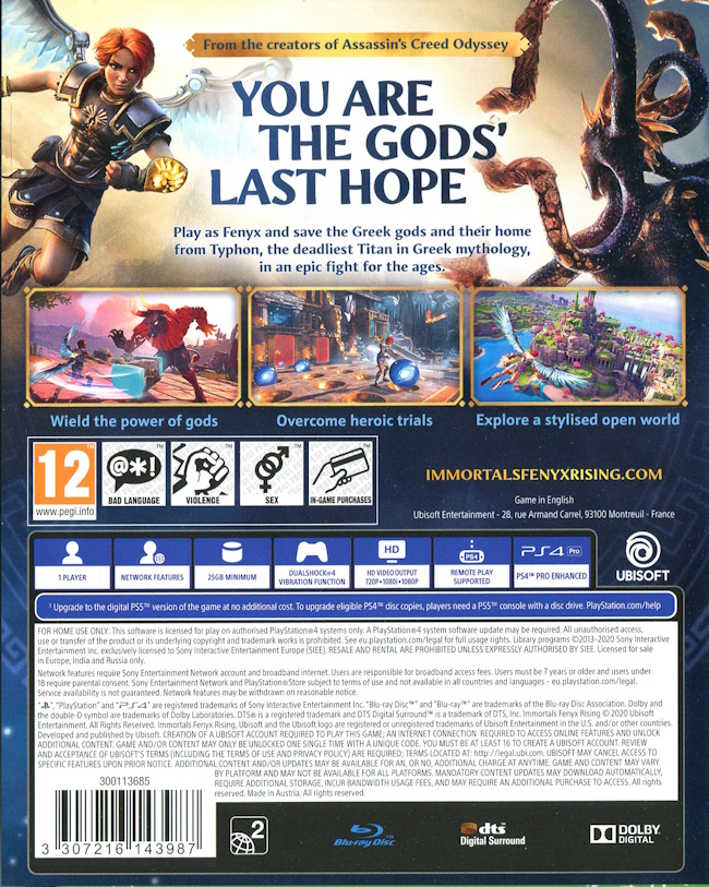 Playstation 4 - Immortals: Fenyx Rising baksida