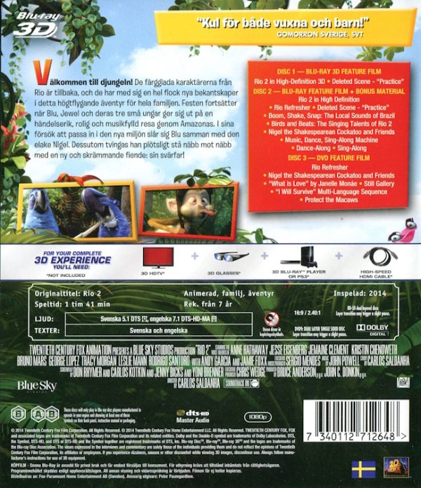 Bluray - Rio 2 (3D) (3-disc Collectors Edition) baksida