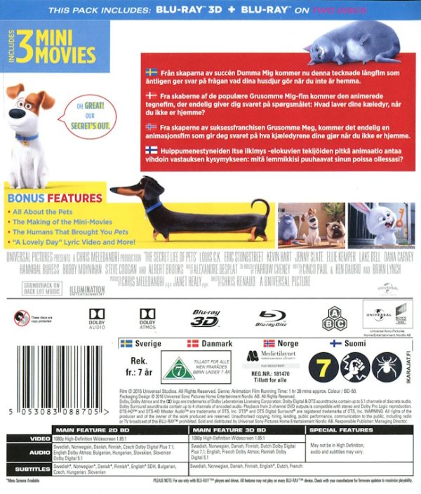 Bluray - Secret Life of Pets (3D) baksida
