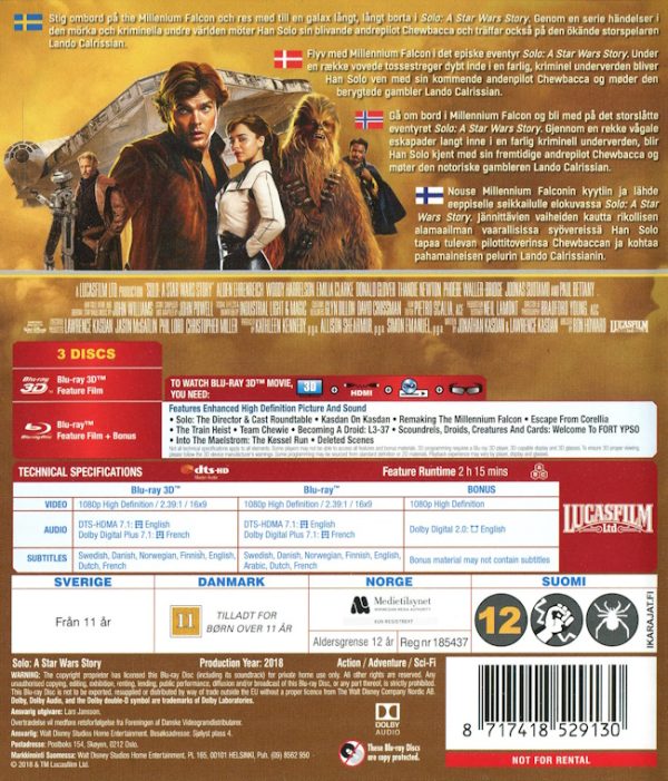 Bluray - Solo: A Star Wars Story (3D) baksida
