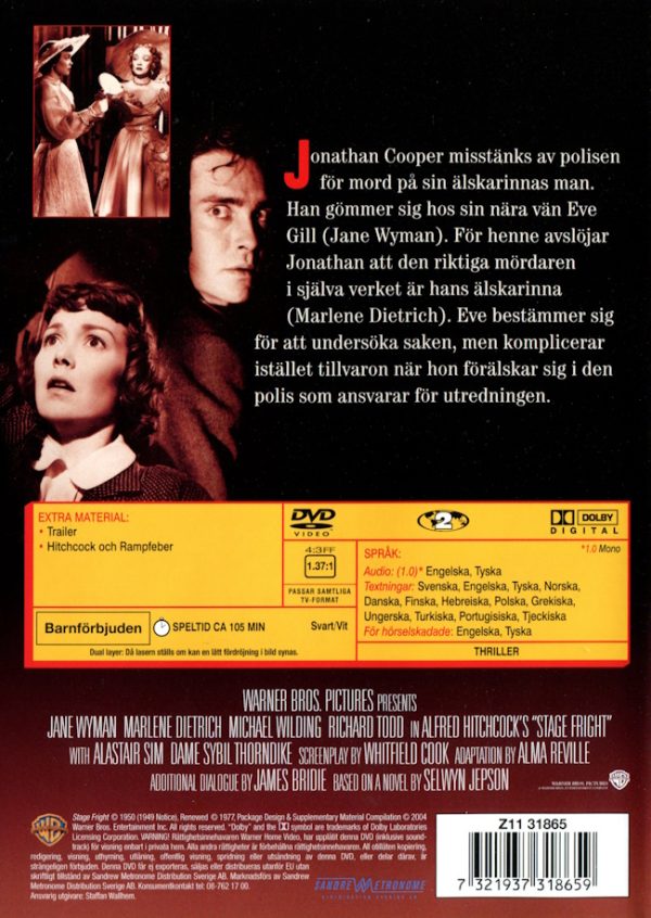 DVD - Rampfeber (Marlene Dietrich) (1950) baksida