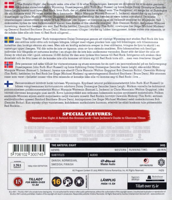 Bluray - Hateful Eight (2-disc Special Edition) baksida
