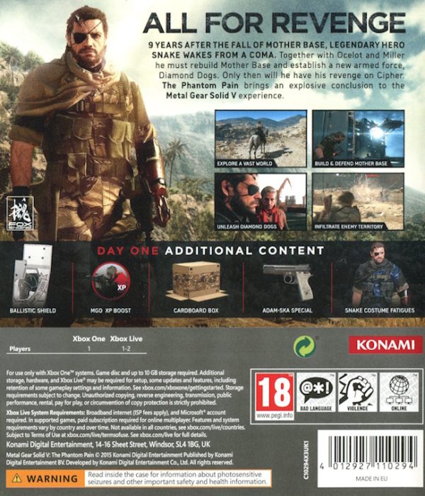 XBOX One - Metal Gear Solid V: The Phantom Pain back cover