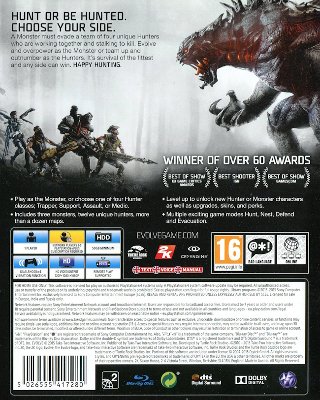 Playstation 4 - Evolve baksida