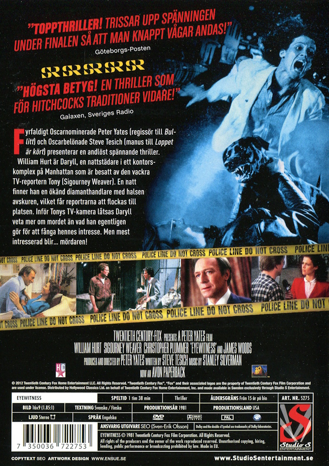 DVD – Ögonvittnet (Sigourney Weaver) (1981) (Beg) – Kaptenkrok