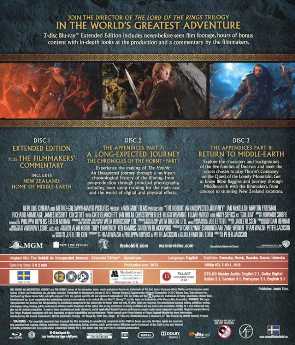 Bluray - Hobbit: An Unexpected Journey (Extended Edition) (3-disc) baksida