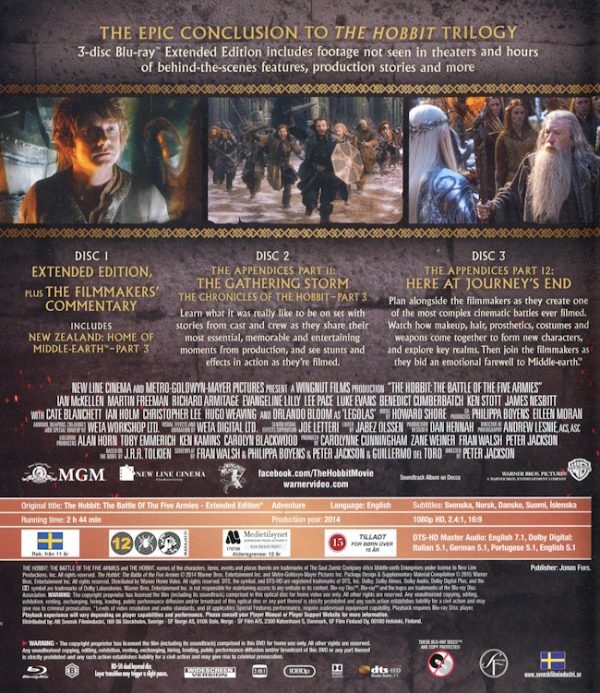 Bluray - Hobbit: The Battle of the Five Armies (Extended Edition) (3-disc) baksida