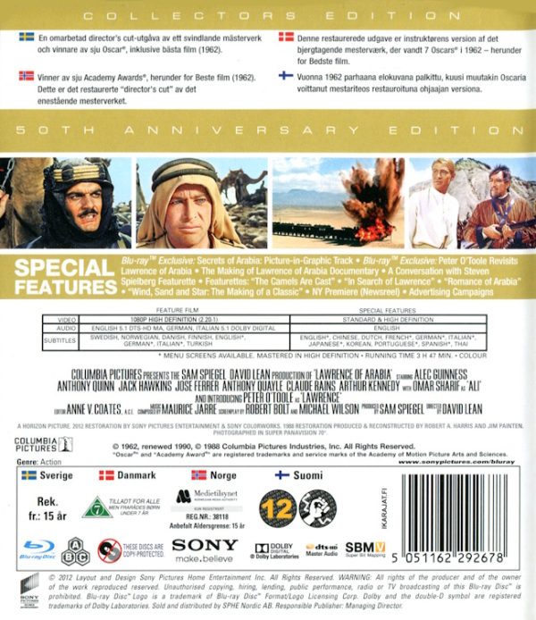 Bluray - Lawrence of Arabia (1962) (Collectors Edition) baksida