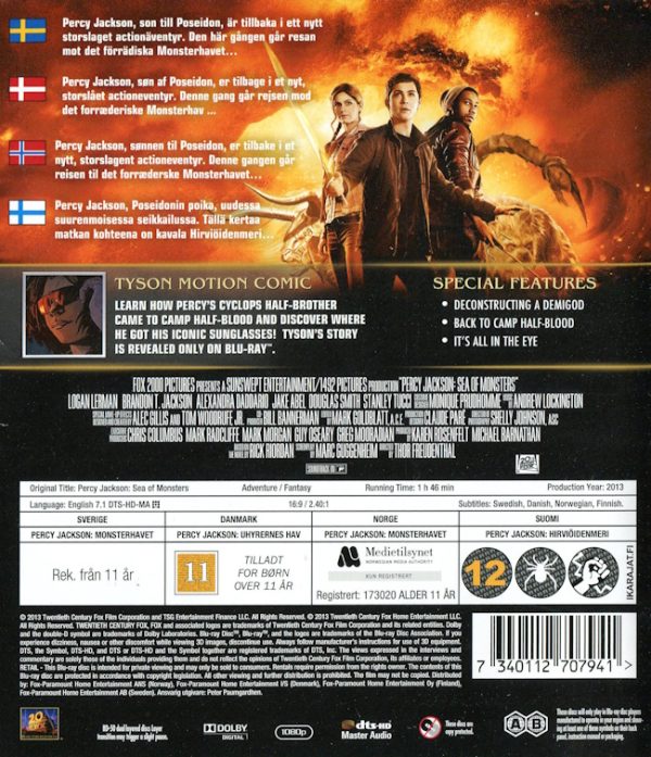 Bluray - Percy Jackson: Sea of Monsters (3D) baksida