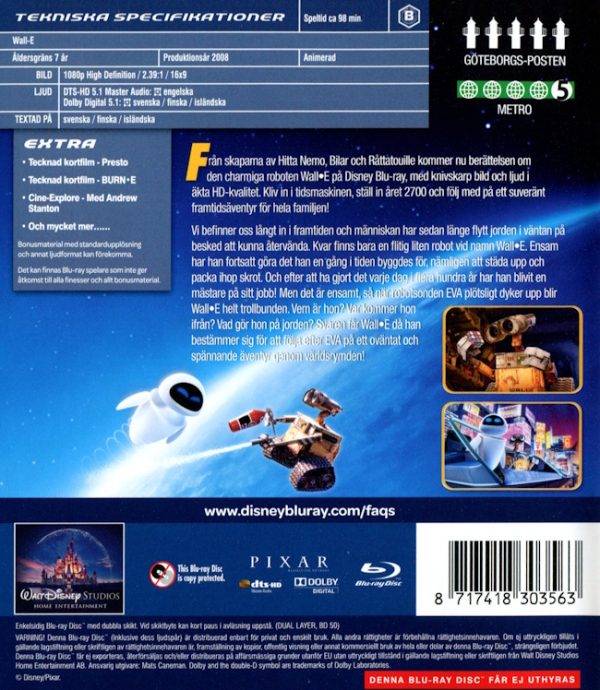 Bluray - Disney Pixar Wall-E baksida