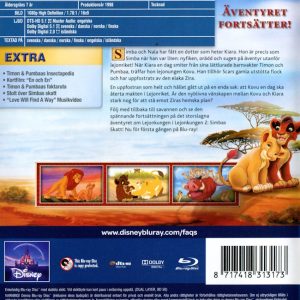 Bluray - Lejonkungen 2: Simbas skatt (Specialutgåva) baksida