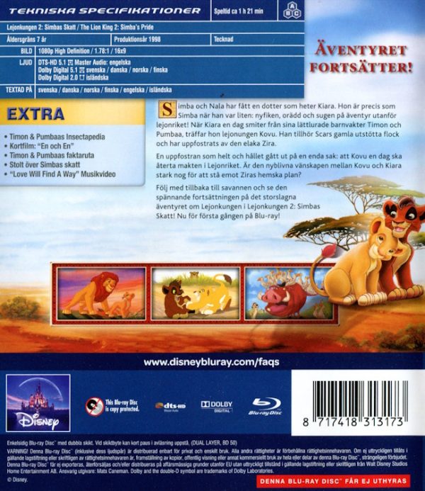 Bluray - Lejonkungen 2: Simbas skatt (Specialutgåva) baksida