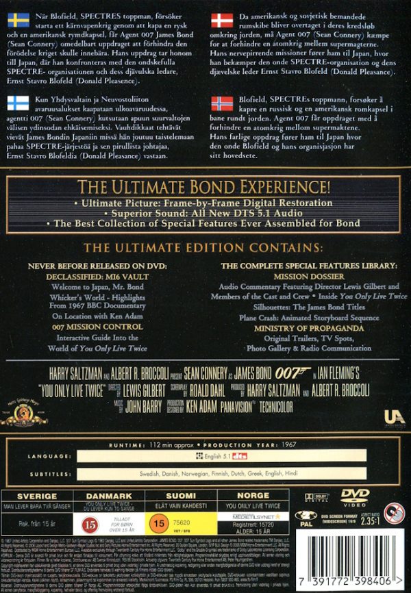 DVD - 007: You Only Live Twice (2-Disc Ultimate Edition) baksida