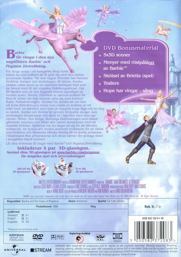 DVD - Barbie och Pegasus förtrollning 3D (inkl glasögon) baksida