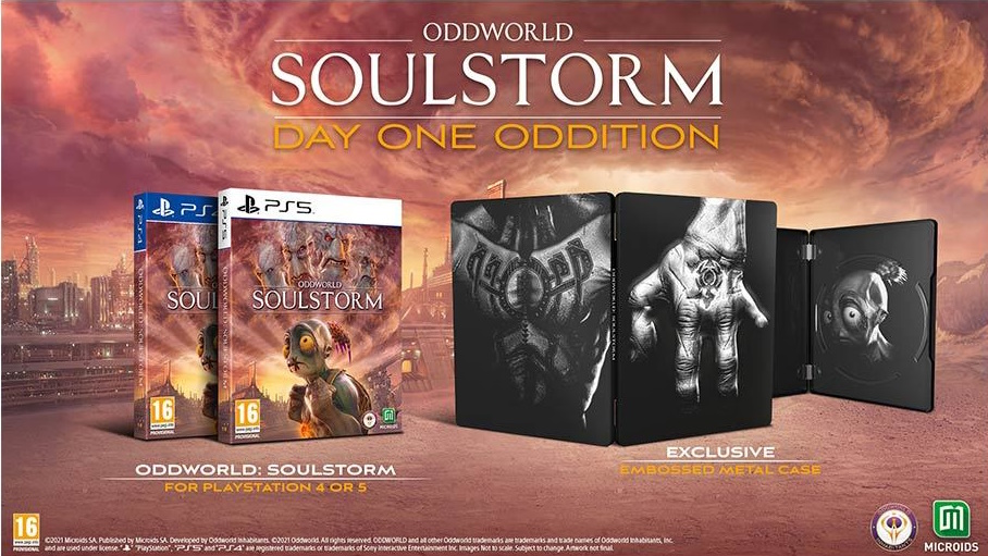 Playstation 4 - Oddworld: Soulstorm (Day One Oddition) (Steelbook) contents