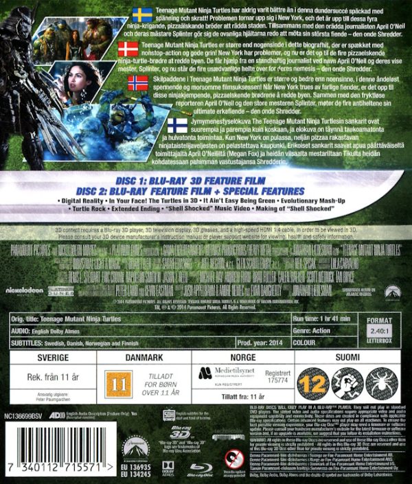 Bluray - Teenage Mutant Ninja Turtles (2014) (3D) baksida