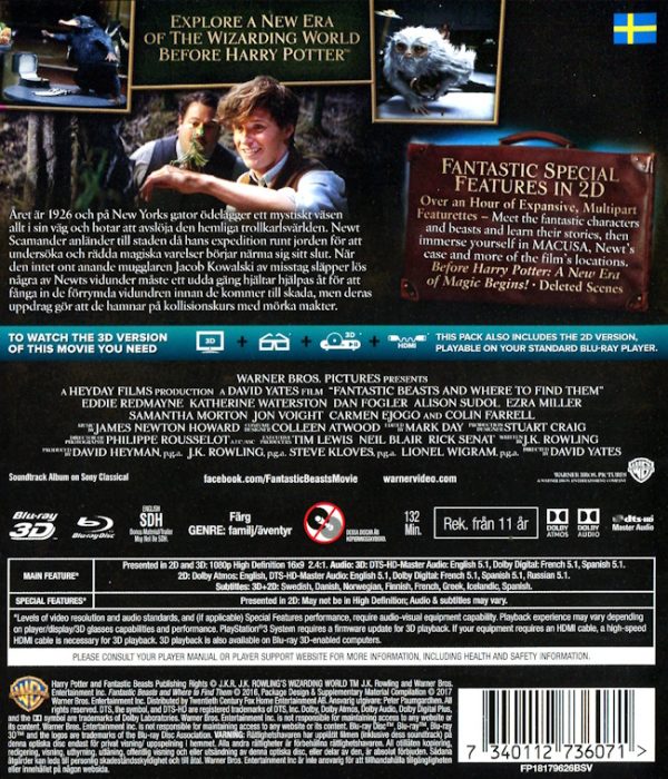 Bluray - Fantastiska Vidunder och var man hittar dem (Eddie Redmayne) (2016) (3D) baksida