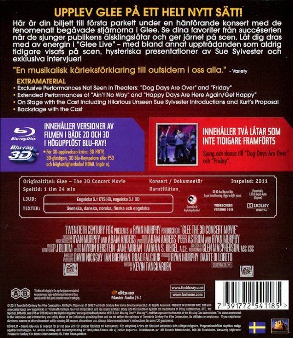 Bluray - Glee - The Concert Movie (2011) (3D) baksida