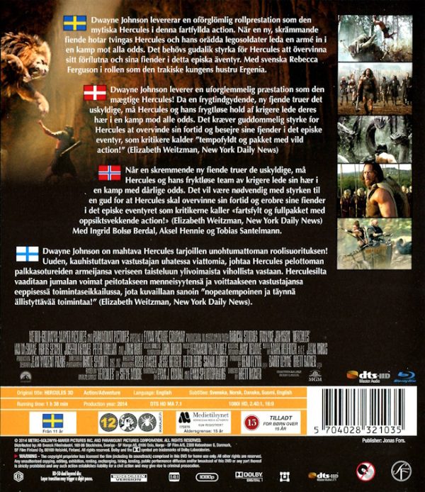 Bluray - Hercules (Dwayne Johnson) (2014) (3D) baksida