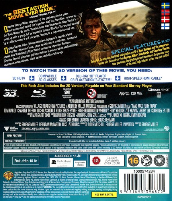 Bluray - Mad Max: Fury Road (Charlize Theron) (2015) (3D) baksida