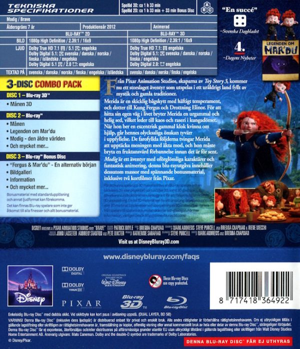 Bluray - Modig (Disney Pixar) (2012) (3D) baksida