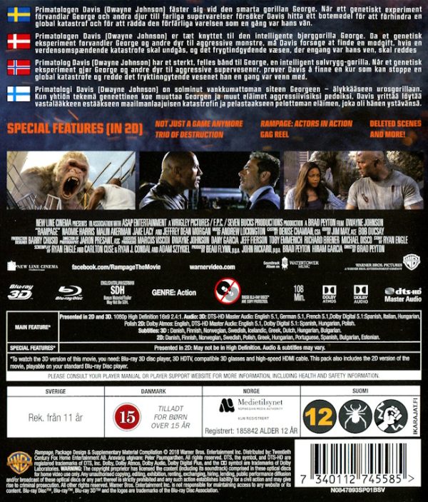 Bluray - Rampage: Big Meets Bigger (Dwayne Johnson) (2018) (3D) baksida