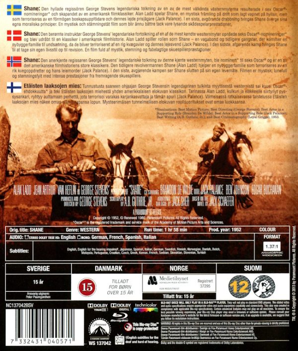 Bluray - Shane (Alan Ladd) (1953) baksida