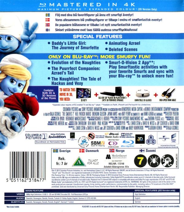 Bluray - Smurfarna 2 (2013) (3D) baksida