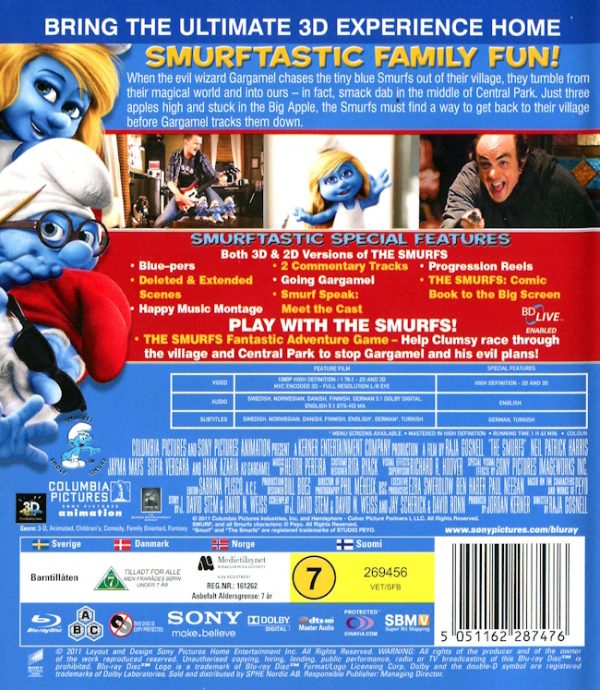 Bluray - Smurfarna (2011) (3D) baksida
