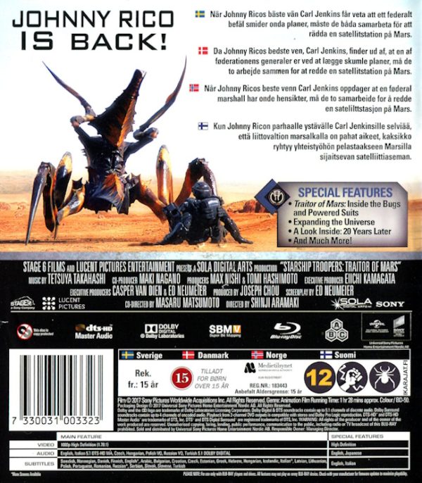 Bluray - Starship Troopers: Traitor Of Mars (Shinji Aramaki) (2017) baksida
